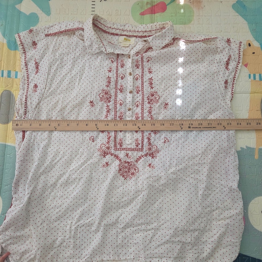 Maeve Anthropologie White Red Polka Dot Embroidered Cotton Top XL Sleeveless - Picture 5 of 10